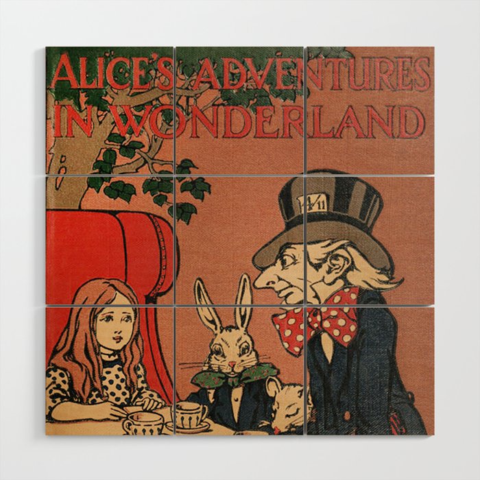 Vintage Alice's Adventures in Wonderland Book Cover Wood Wall Art Gallery Image 1