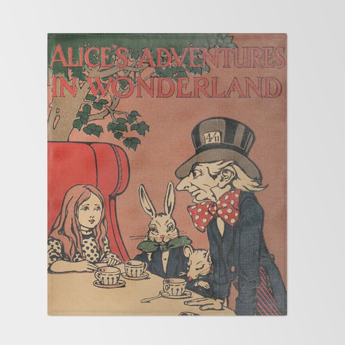 Vintage Alice's Adventures in Wonderland Book Cover Throw Blanket Gallery Image 2