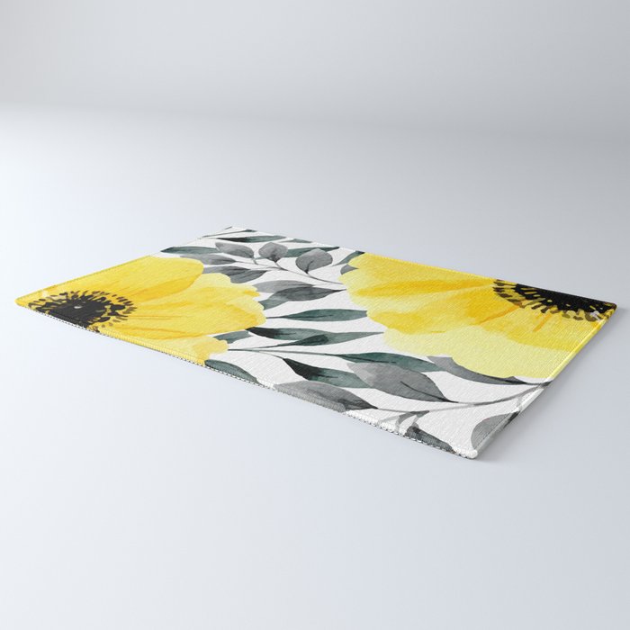Big yellow watercolor flowers Rug Gallery Image 3