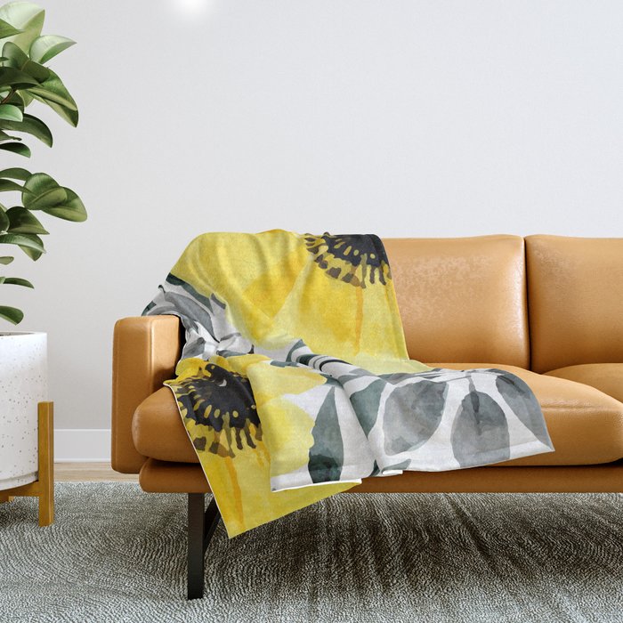 Big yellow watercolor flowers Throw Blanket Gallery Image 1