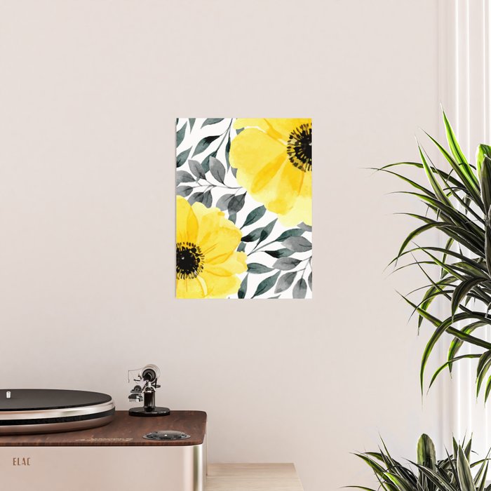 Big yellow watercolor flowers Poster Gallery Image 2