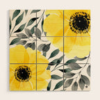 Big yellow watercolor flowers Wood Wall Art Gallery Image 1