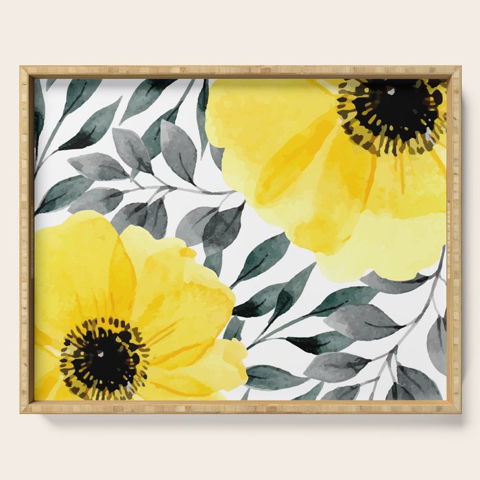 Big yellow watercolor flowers Serving Tray Gallery Image 1