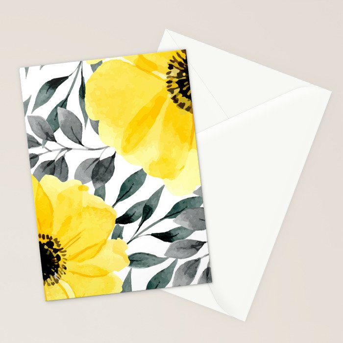 Big yellow watercolor flowers Stationery Card Gallery Image 2