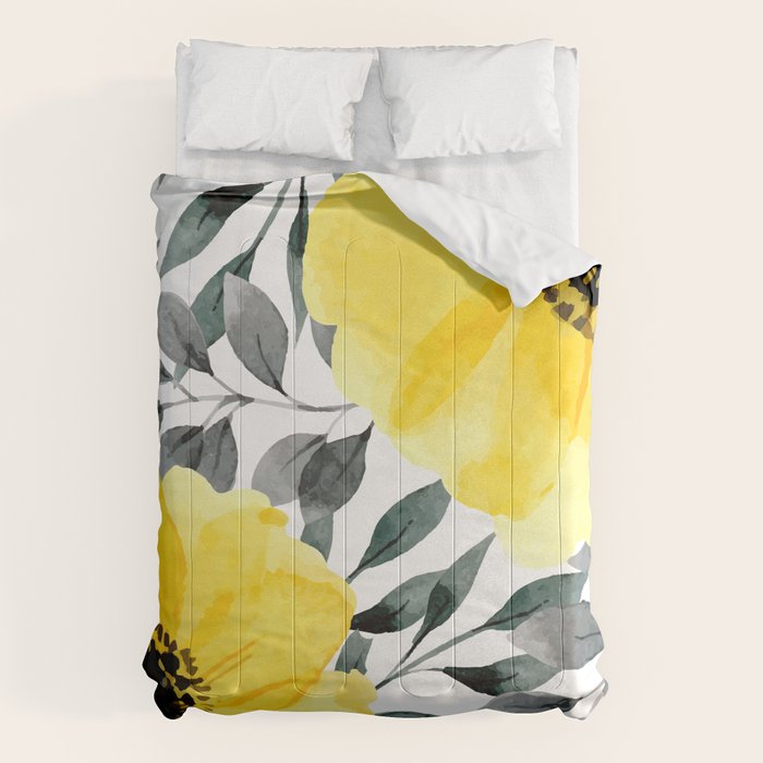 Big yellow watercolor flowers Comforter Gallery Image 6