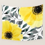 Big yellow watercolor flowers Wall Tapestry Gallery Image 4