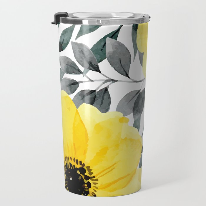 Big yellow watercolor flowers Travel Mug Gallery Image 3