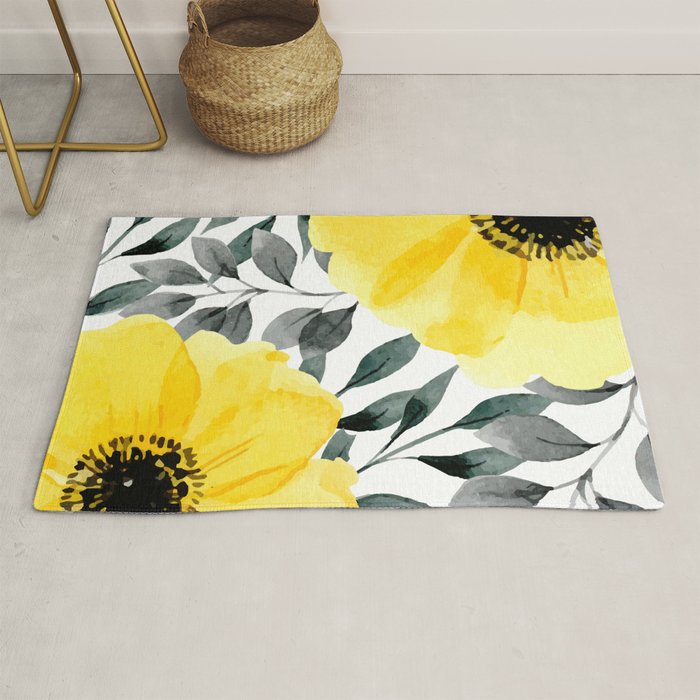Big yellow watercolor flowers Rug Gallery Image 1