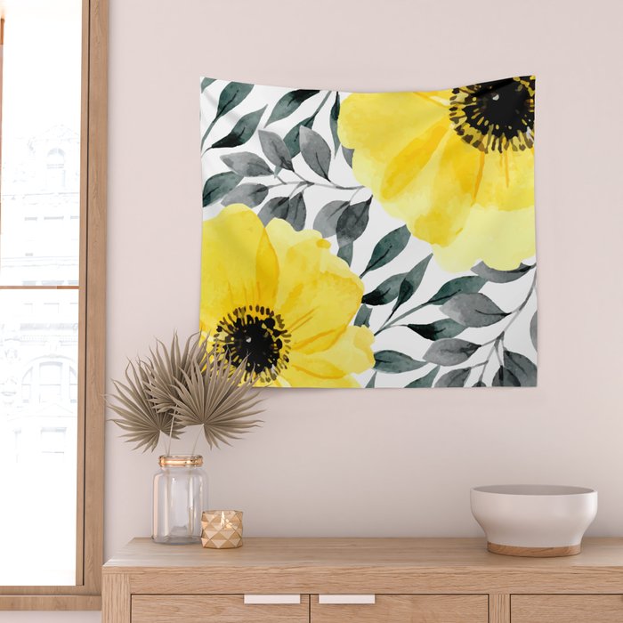 Big yellow watercolor flowers Wall Tapestry Gallery Image 2