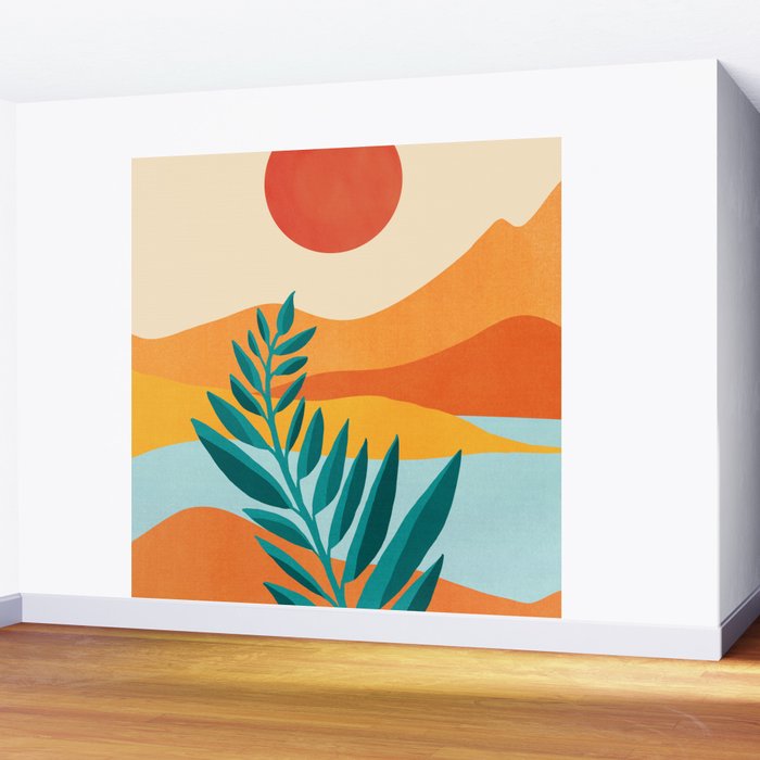 Mountain Sunset Colorful Landscape Illustration Wall Mural Gallery Image 2