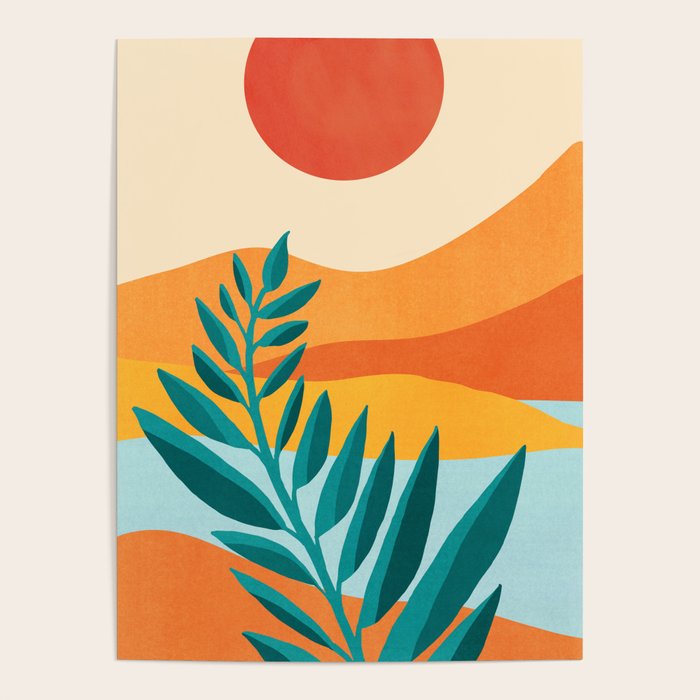 Mountain Sunset Colorful Landscape Illustration Poster Gallery Image 1