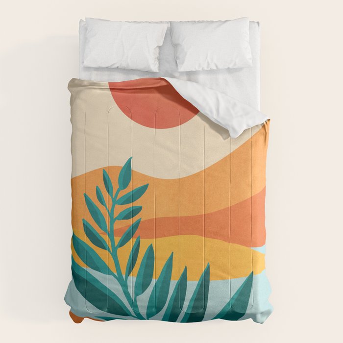 Mountain Sunset Colorful Landscape Illustration Comforter Gallery Image 1