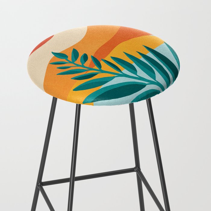 Mountain Sunset Colorful Landscape Illustration Stool Gallery Image 2