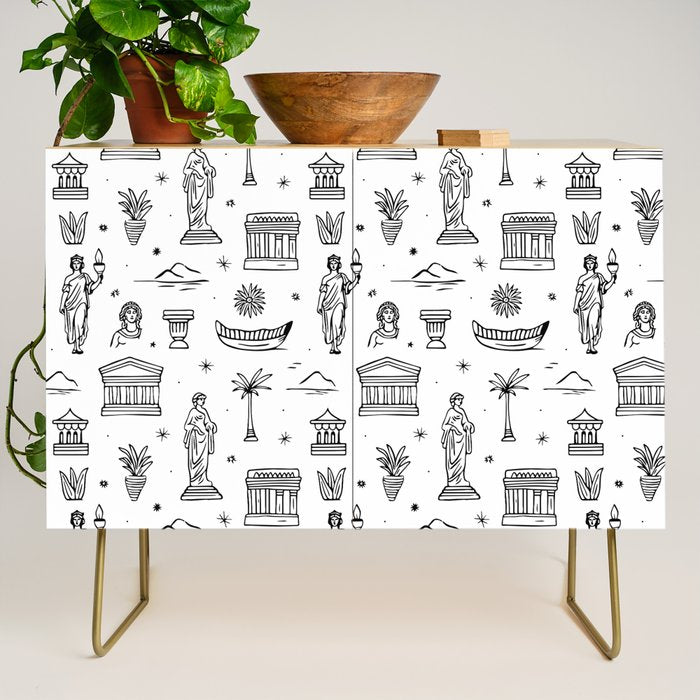 Black and white ancient greek statue pattern Credenza Gallery Image 1