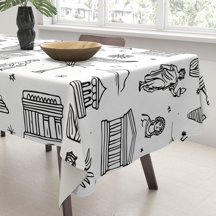 Black and white ancient greek statue pattern Tablecloth Gallery Image 3