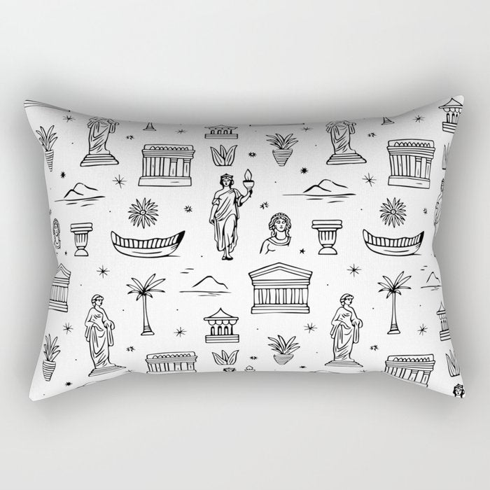 Black and white ancient greek statue pattern Rectangular Pillow Gallery Image 1