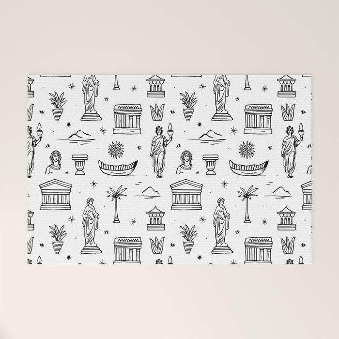 Black and white ancient greek statue pattern Welcome Mat Gallery Image 1