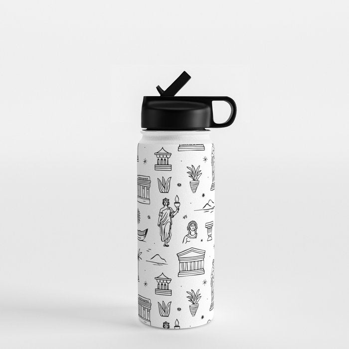 Black and white ancient greek statue pattern Water Bottle Gallery Image 1
