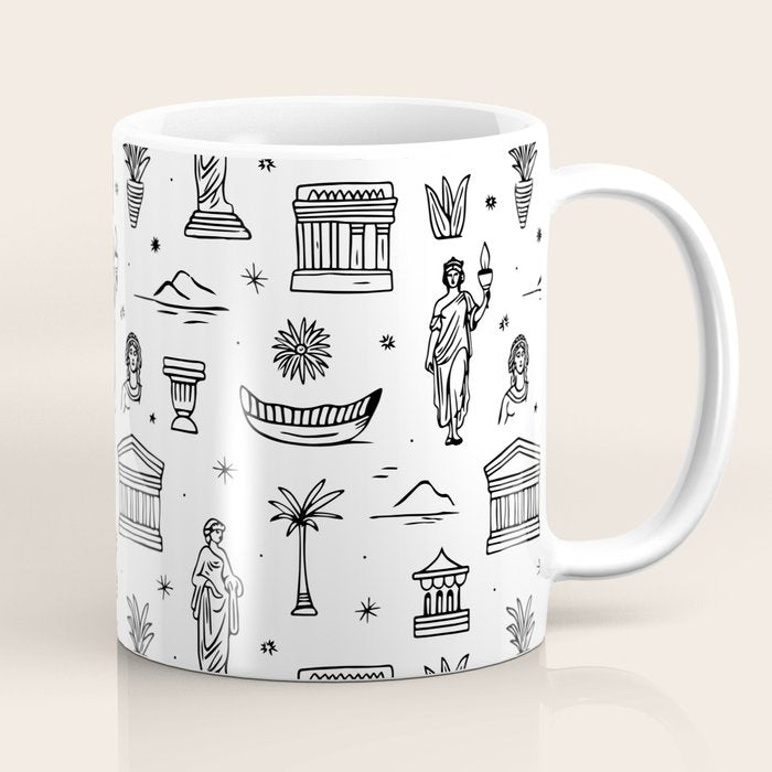 Black and white ancient greek statue pattern Coffee Mug Gallery Image 1
