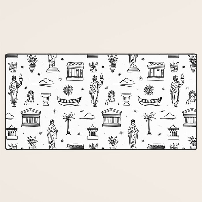 Black and white ancient greek statue pattern Desk Mat Gallery Image 3