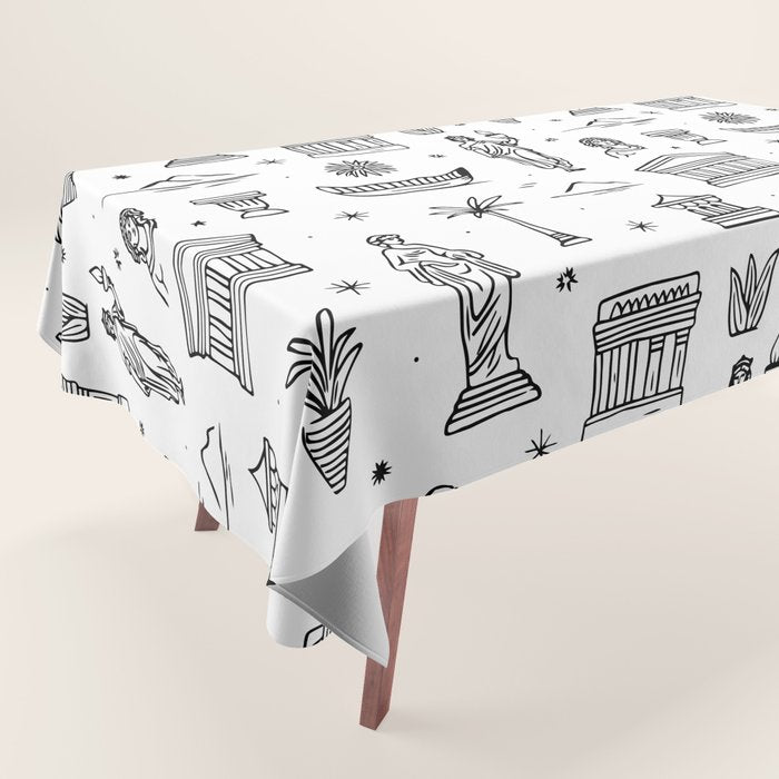 Black and white ancient greek statue pattern Tablecloth Gallery Image 1