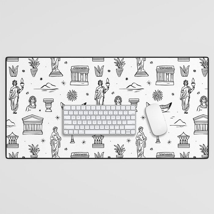 Black and white ancient greek statue pattern Desk Mat Gallery Image 1
