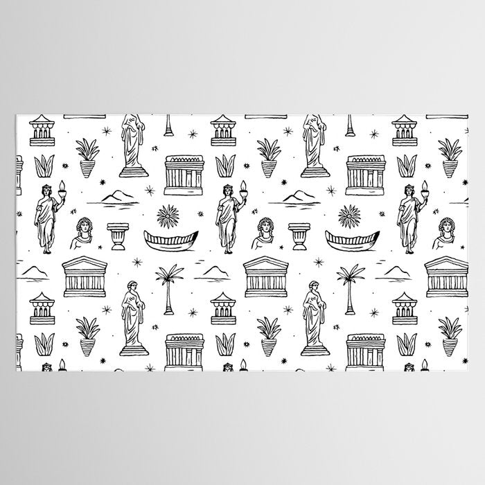 Black and white ancient greek statue pattern Tablecloth Gallery Image 2