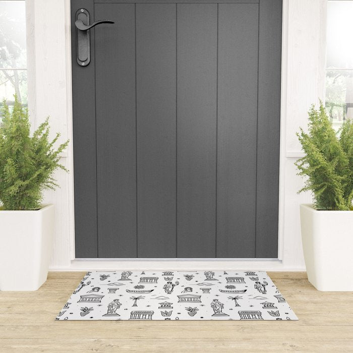 Black and white ancient greek statue pattern Welcome Mat Gallery Image 3