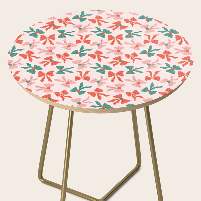 Playful Scattered Coquette Bows Festive Green Red and Pink Side Table Gallery Image 2