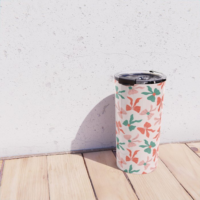 Playful Scattered Coquette Bows Festive Green Red and Pink Travel Mug Gallery Image 4