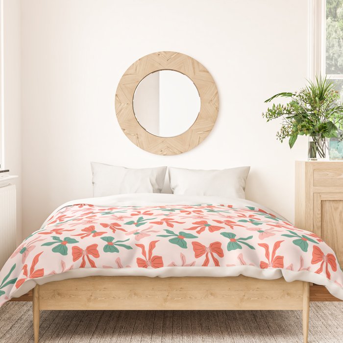 Playful Scattered Coquette Bows Festive Green Red and Pink Duvet Cover Gallery Image 3