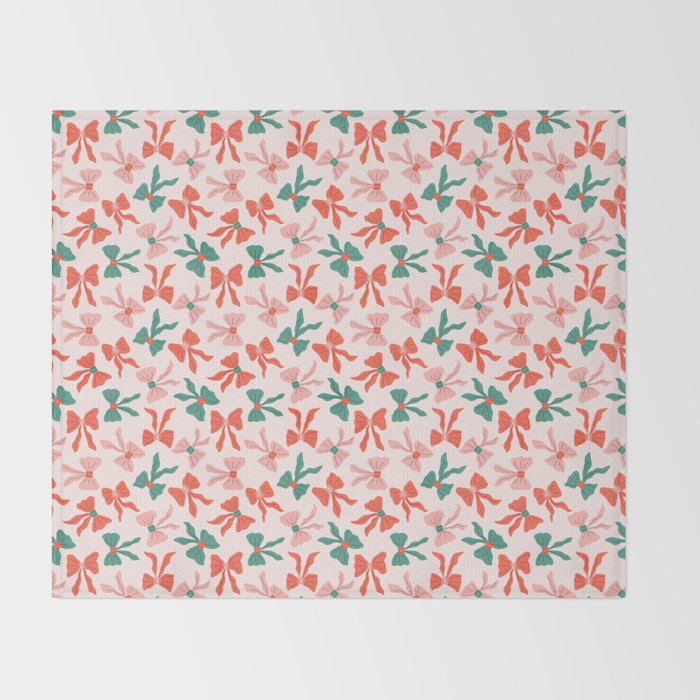 Playful Scattered Coquette Bows Festive Green Red and Pink Throw Blanket Gallery Image 2