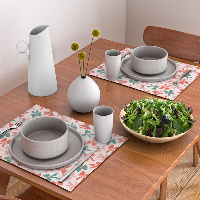 Playful Scattered Coquette Bows Festive Green Red and Pink Placemat Gallery Image 2