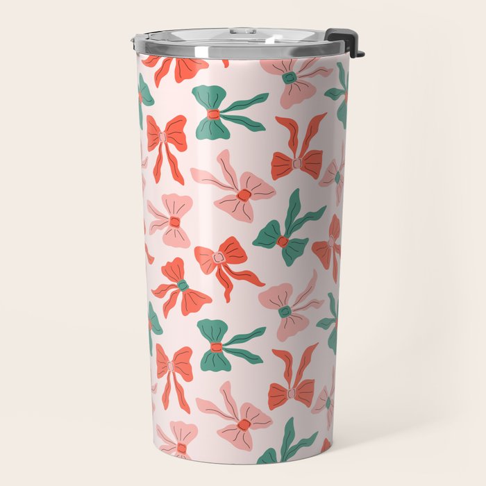 Playful Scattered Coquette Bows Festive Green Red and Pink Travel Mug Gallery Image 2