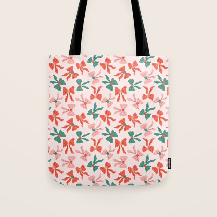 Playful Scattered Coquette Bows Festive Green Red and Pink Tote Bag Gallery Image 1