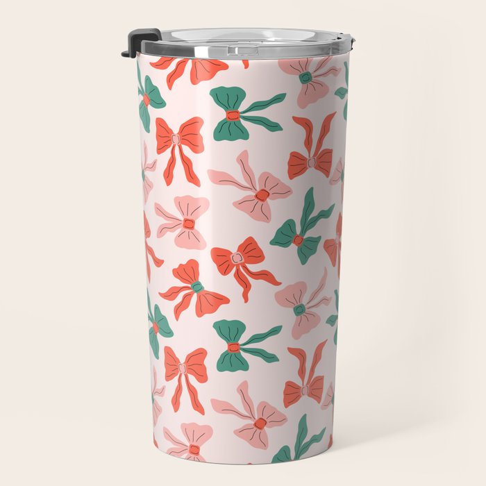 Playful Scattered Coquette Bows Festive Green Red and Pink Travel Mug Gallery Image 3