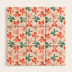 Playful Scattered Coquette Bows Festive Green Red and Pink Wood Wall Art Gallery Image 1