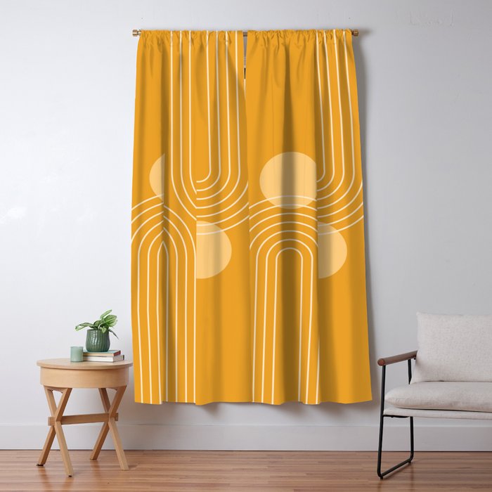 Mid Century Modern Geometric 118 in Yellow Gold Shades (Rainbow and Sun Abstraction) Window Curtain Gallery Image 5