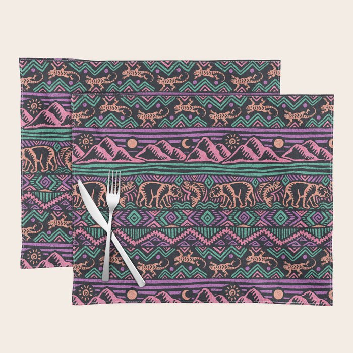 Mangatsika Mountain Stripe - Peach, Teal, Purple Placemat Gallery Image 1