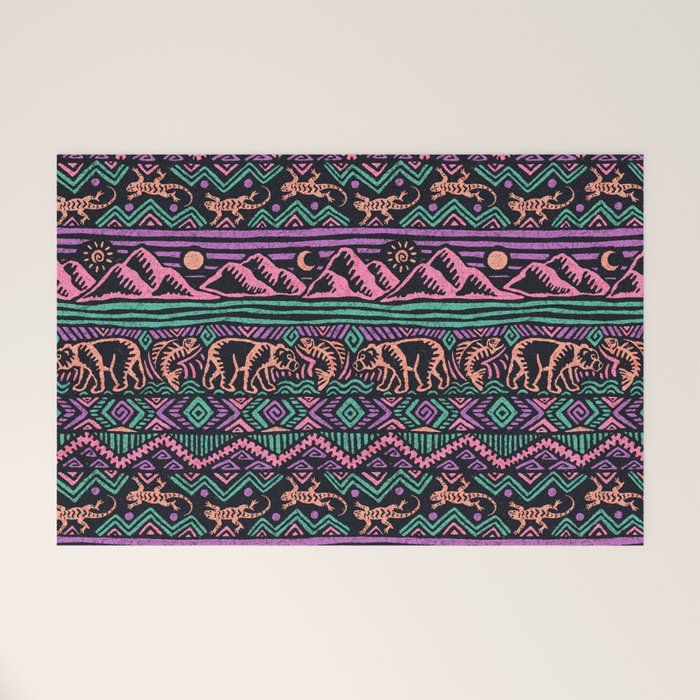 Mangatsika Mountain Stripe - Peach, Teal, Purple Welcome Mat Gallery Image 1