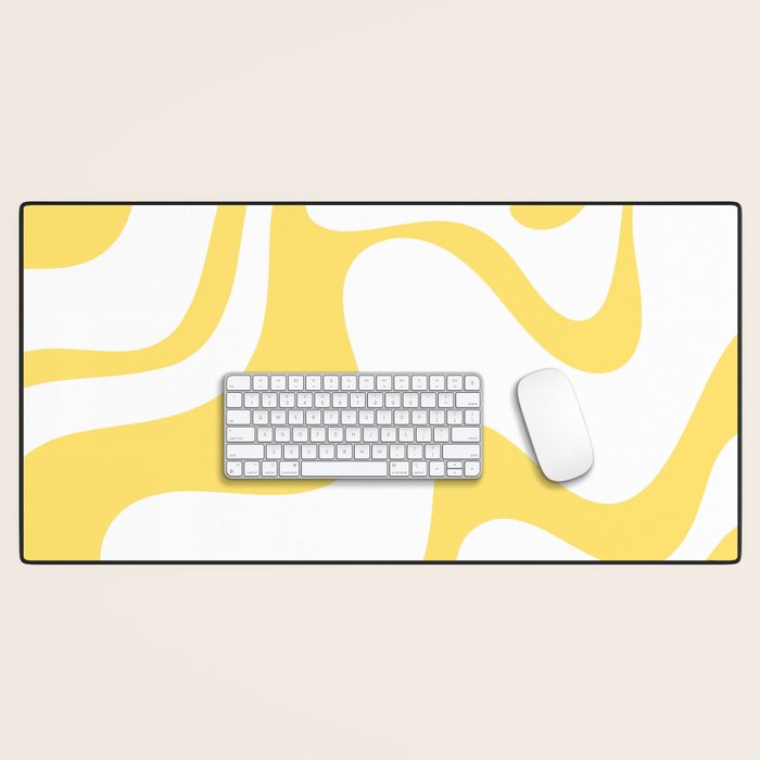Retro Liquid Swirl Contemporary Abstract Pattern 2 in Yellow and White Desk Mat Gallery Image 1