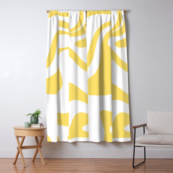 Retro Liquid Swirl Contemporary Abstract Pattern 2 in Yellow and White Window Curtain Gallery Image 5