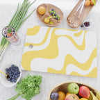 Retro Liquid Swirl Contemporary Abstract Pattern 2 in Yellow and White Cutting Board Gallery Image 2