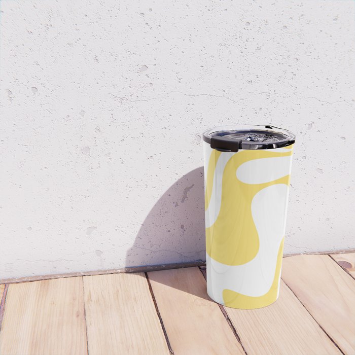 Retro Liquid Swirl Contemporary Abstract Pattern 2 in Yellow and White Travel Mug Gallery Image 4