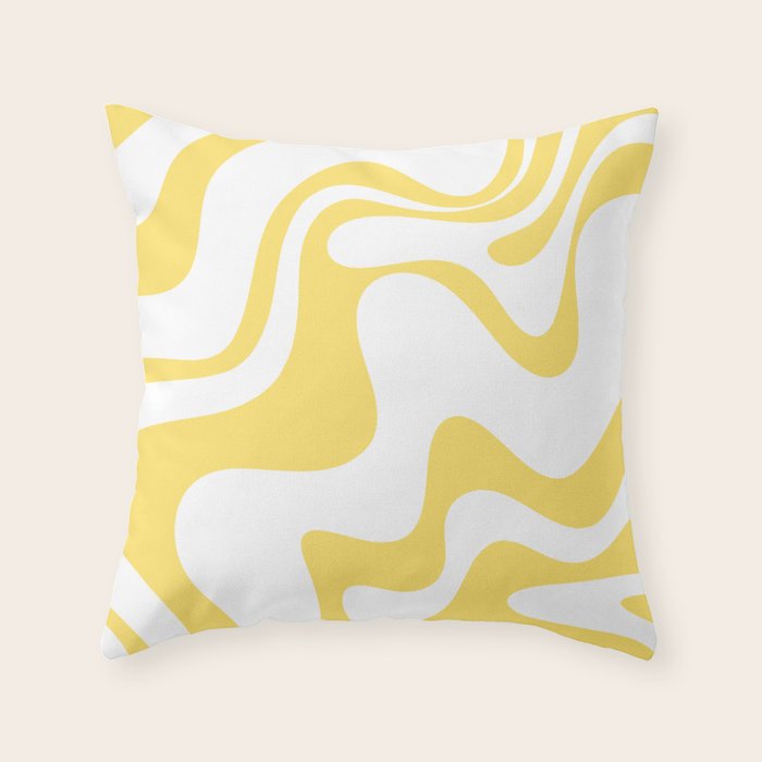 Retro Liquid Swirl Contemporary Abstract Pattern 2 in Yellow and White Throw Pillow Gallery Image 6