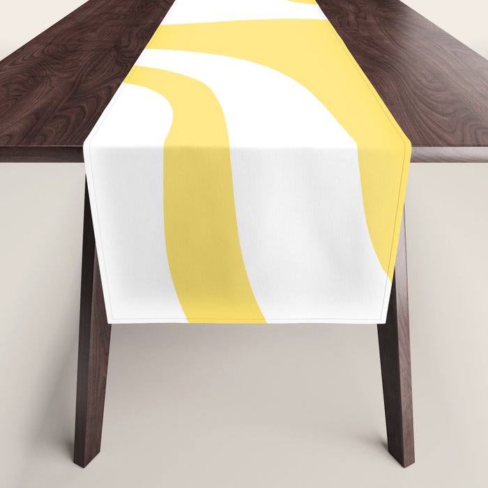 Retro Liquid Swirl Contemporary Abstract Pattern 2 in Yellow and White Table Runner Gallery Image 1