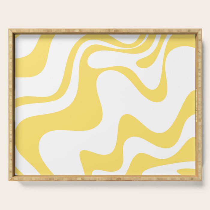 Retro Liquid Swirl Contemporary Abstract Pattern 2 in Yellow and White Serving Tray Gallery Image 1