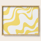 Retro Liquid Swirl Contemporary Abstract Pattern 2 in Yellow and White Serving Tray Gallery Image 1