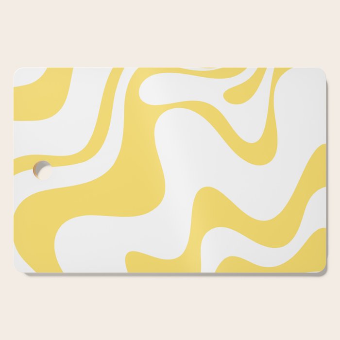 Retro Liquid Swirl Contemporary Abstract Pattern 2 in Yellow and White Cutting Board Gallery Image 1