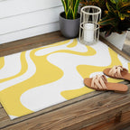 Retro Liquid Swirl Contemporary Abstract Pattern 2 in Yellow and White Outdoor Rug Gallery Image 2